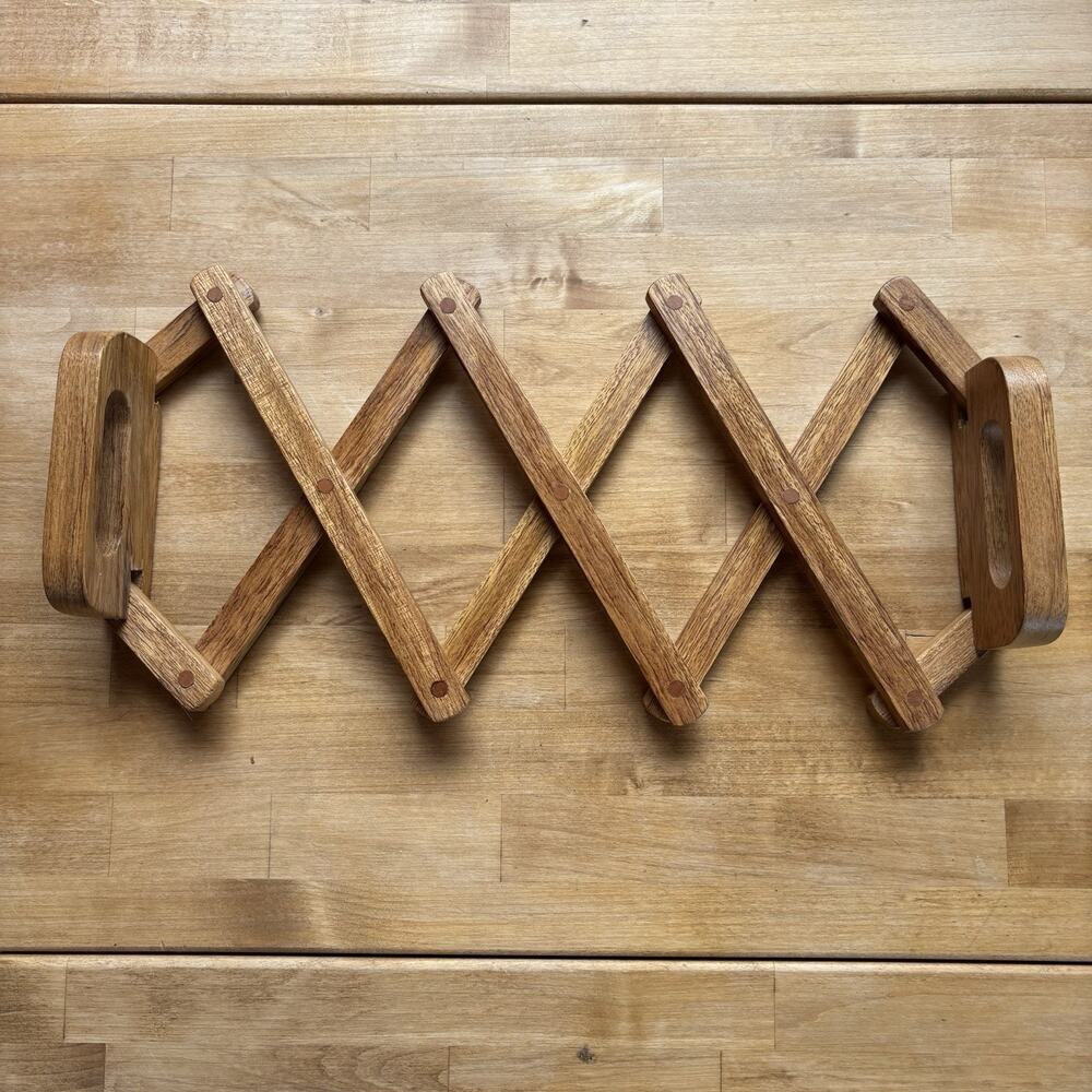Vintage Expandable Wood Trivet Serving Tray Rustic Mid Century Modern MCM 1960s - Picture 1 of 5